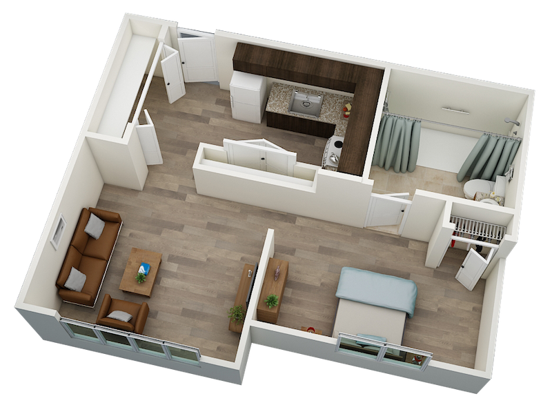 1-bedroom 537 square foot floor plan at Villa San Carlos Senior Apartments
